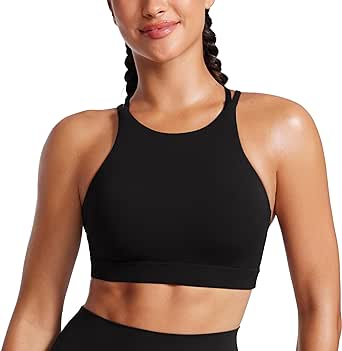 CRZ YOGA Womens Butterluxe High Neck Longline Sports Bras - Criss Cross Wireless Yoga Bra Padded Workout Crop Top