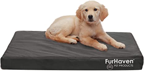 Furhaven Pet Dog Bed - Cooling Gel Memory Foam Mat Water-Resistant Indoor-Outdoor Logo Print Traditional Foam Mattress Pet Bed with Removable Cover for Dogs and Cats, Stone Gray, Medium