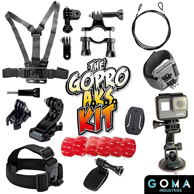 GOMA Industries Best Gopro Mounts Kit For GoPro Hero5, Session, Hero4, All Gopro Cameras and camcorders SJ4000, SJ5000, Garmin Virbx, xiaomi Yi- Drive, Bike, Dive Or Skydive With this Starter Bundle