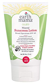 Baby Mineral Sunscreen Lotion SPF 40 by Earth Mama | Reef Safe, Non-Nano Zinc, Contains Organic Red Raspberry Seed Oil, Shea Butter & Calendula, 3-Ounce