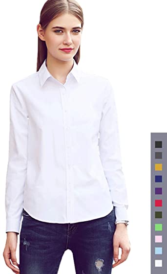 diig Dress Shirt for Women - Long Sleeve Women Tops Blouses, White Red XS M 2 XL