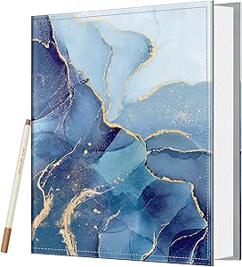 Fintie Photo Album Self Adhesive for 3x5 4x6 5x7 6x8 8x10 Pictures, 60 Sticky Pages DIY Photo Album with A Metallic Pen, Scrapbook Album for Family Wedding Anniversary Pictures, Ocean Marble