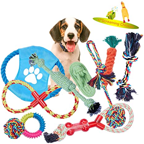 VIEWLON Dog Chew Toys, Rope Dog Toy, Puppy Toy Set, Pet Rope Ball, Cotton Knot, Interactive Toy, Beneficial to Dog's Mental Health, Dental Health, Teeth Cleaning, Best Gift for Small/Medium Dogs.