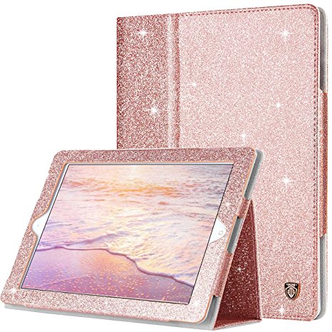 BENTOBEN iPad 2 Case, iPad 3 Case, iPad 4 Case, Glitter Sparkly Slim Lightweight Faux Leather Folio Folding Stand Smart Cover Stylus Holder Auto Wake/Sleep Protective Case for iPad 2/3/4, Rose Gold