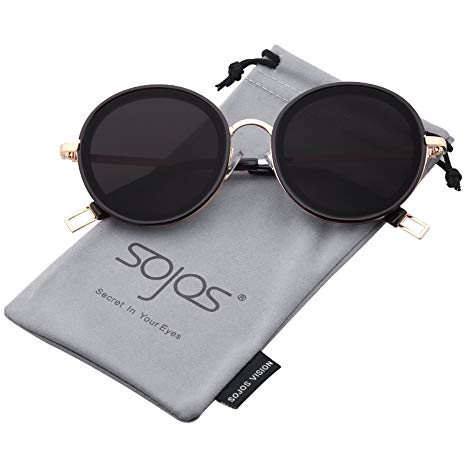 SojoS Oversized Round Metal Frame Sunglasses Flat Lens UV400 Protection SJ1076