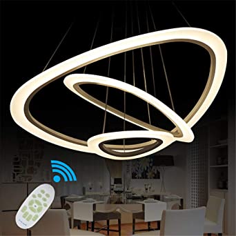 Ziplighting Modern LED Chandelier Pendant Light with Triangle Ring Adjustable Pendant Light Ceiling Fixture Contemporary for Bedroom Living Room Dining Room Kitchen Island with Remote Control (White)