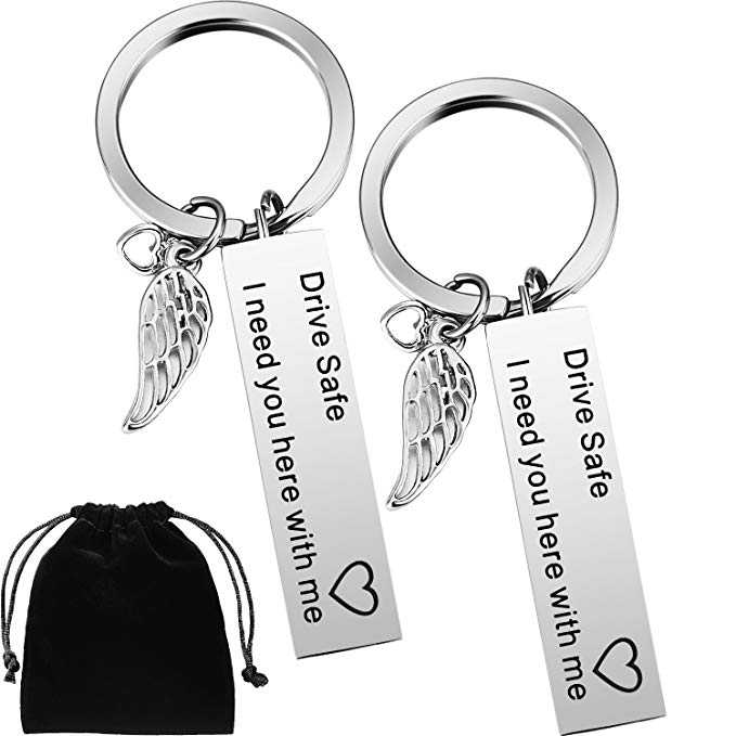 Boao 2 Pack Drive Safe Keychains with Wing Pendant I Need You Here with Me Keychain for Trucker Dad Husband Boyfriend Valentines Day Gift