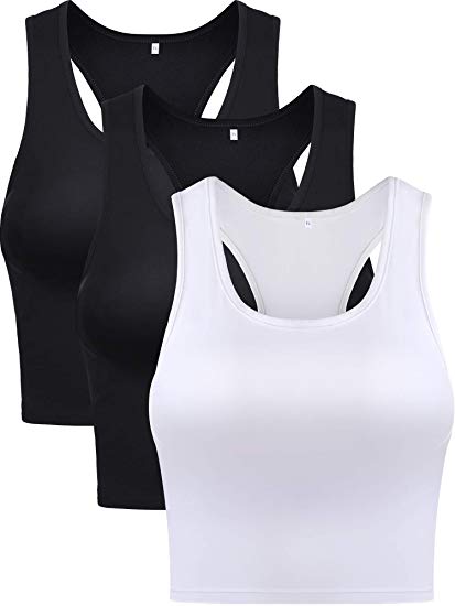 Boao 3 Pieces Women's Cotton Basic Sleeveless Racerback Crop Tank Top Sports Crop Top for Daily Wearing