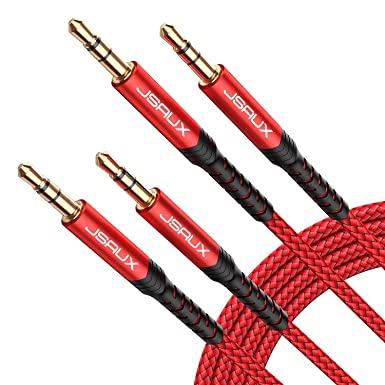 JSAUX 2 Pack AUX Cable, [6ft/1.8m- Copper Shell, Hi-Fi Sound] 3.5mm TRS Auxiliary Audio Cable Nylon Braided Aux Cord Compatible for Car/Home Stereos,Speaker,Headphones,Sony,Echo Dot,Beats - Red…