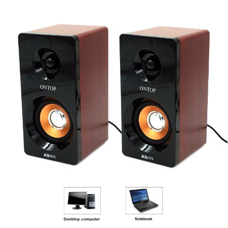 Besteye MX-507 Mini USB 2 in1 Computer Speakers for Notebook and Computer Mobile Phone MP3MP4 Stereo Sound Plug and Play Wooden Power Speakers Dark Red