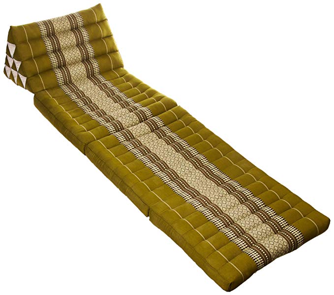 Leewadee Foldout Triangle Thai Cushion, 67x21x3 inches, Kapok Fabric, Green, Premium Double Stitched