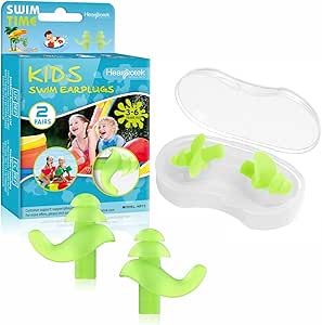 Hearprotek Bouchons d'oreille de Natation, 2 Paires de Bouchons imperméables en Silicone réutilisables pour Piscine-Mer-Bain-Natation & Sports Aquatiques Taille Enfant (Vert)