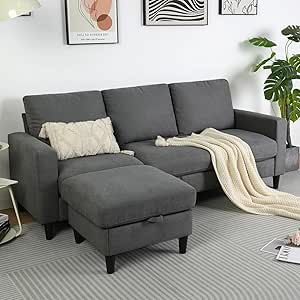 Modular Sectional Sofa Couch, L Shaped Couch with Storage Ottoman, Convertible Sofa with Chaise, Modern 3 Seater Comfy Couch for Living Room, Apartment, Small Space