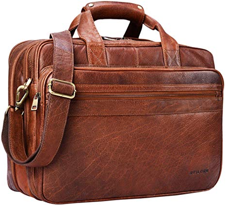 STILORD 'Leopold' Large Leather Bag/Shoulder Bag XXL Work Bag/College Bag/Teachers Bag Satchel Business Bag Genuine Leather, Colour:maraska - Brown