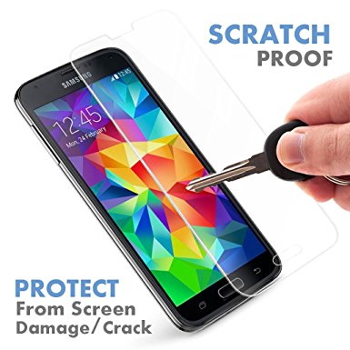 Samsung Galaxy S5 Glass Screen Protector by Voxkin - Guard, Shield & Protect Your Galaxy S 5 LCD Display From Accidental Drop, Impact and Scratch with Super Slim Invisible Tempered Screen Saver - More Safety and Protection Than Cheap Hard Plastic Skin Protecter - Plus, Looks Great and Stylish on Black, White, Gold or Any Color Phones Set / Colorful Cases - Best Screen Cover Film and Protective Glass for Galaxys S5 Front Face Protection [ ]