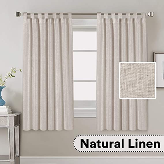 H.VERSAILTEX Living Room Linen Curtains Home Decorative Tab Top Curtains Privacy Added Energy Saving Light Filtering Window Treatments Draperies for Bedroom, 2 Panels, 52 x 63 - Inch，Angora