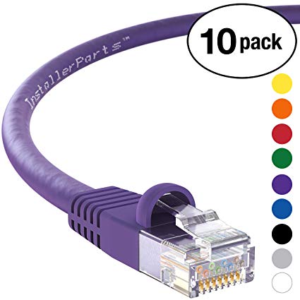 InstallerParts (10 Pack) Ethernet Cable CAT5E Cable UTP Booted 10 FT - Purple - Professional Series - 1Gigabit/Sec Network/Internet Cable, 350MHZ
