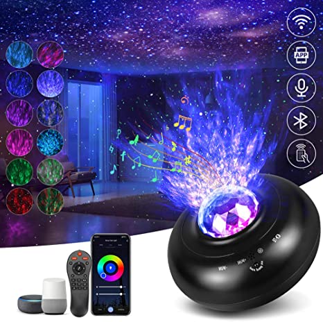 WiFi Star Night Light Projector Hueliv Smart Galaxy Light Projector Sky Nebula/Ocean Wave with Bluetooth Speaker/ Remote&Voice Control with Alexa/Google Assistant APP Best Gift for Bedroom Adult Kid