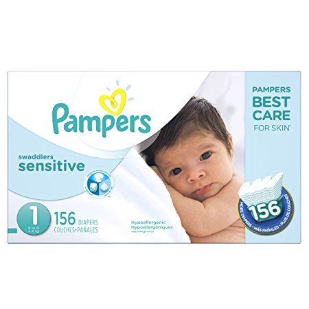 Pampers Swaddlers Sensitive Newborn Diapers Size 1, 156 Count