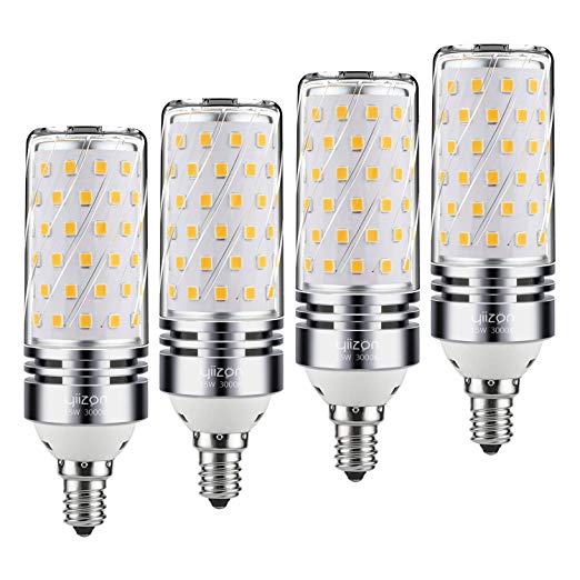 Yiizon E12 LED Corn Bulbs,15W LED Candelabra Light Bulbs 120 Watt Equivalent, 1500lm, Warm White 3000K LED Chandelier Bulbs, Decorative Candle, Non-Dimmable LED Lamp(4-Pack)