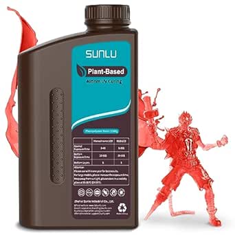 SUNLU Standard 3D Printer Resin with Plant-Based,405nm UV Fast Curing 3D Printing Liquid Photopolymer Resin for LCD Resin 3D Printers,High Precision & Low Shrinkage & Eco-Friendly,2KG,Clear Red