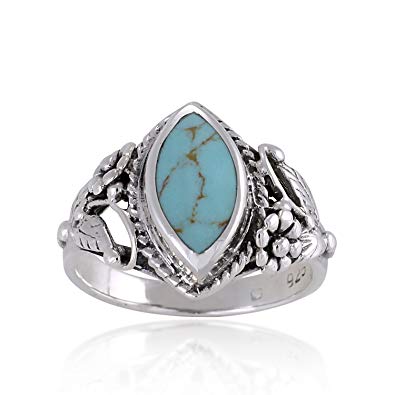 Chuvora 925 Sterling Silver Blue Turquoise Stone Vintage Style Band Ring - Nickel Free