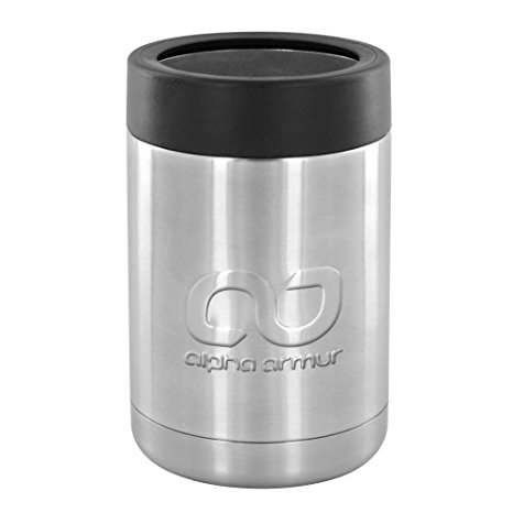 Alpha Armur Double Wall Stainless Steel Vacuum Insulated Tumbler Beverage Colster, 12 oz, Silver