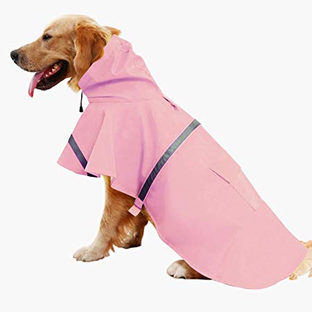 Mikayoo Large Dog Raincoat Ajustable Pet Waterproof Clothes Lightweight Rain Jacket Poncho Hoodies with Strip Reflective