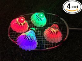 Naturebelle LED Color Changing Badminton Shuttlecock Dark Night Glow Birdies Lighting for Outdoor & Indoor Sports Activities, 4-piece,Goose Feather
