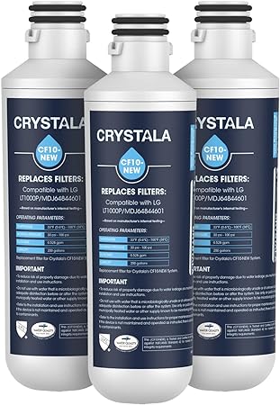 Crystala Filters Water Filter LT1000PC Replacement for LG Refrigerator, Compatible with LG LT1000P/PC/PCS, LT1000PC, LT-1000PC, MDJ64844601, ADQ747935 ADQ74793504 Water Filter (3 Pack)