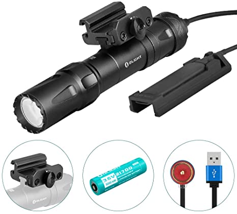 OLIGHT Odin 2000 Lumens Rechargeable Picatinny Rail Mounted Tactical Flashlight with Remote Pressure Switch, 300 Meters Beam Distance, Powered by 5000mAh 21700 Battery