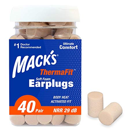 Mack’s ThermaFit Soft Foam Earplugs, 40 Pair - Comfortable Ear Plugs for Sleeping, Snoring, Work, Travel & Loud Events
