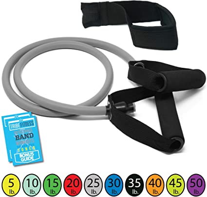 Tribe Single Resistance Bands, Workout Bands - Includes Single Exercise Band, Cushioned Handles, Door Anchor & Advanced eBook for Resistance Training, Physical Therapy, Home Workouts
