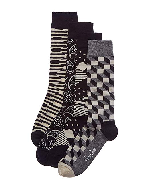 Happy Socks, Assorted Colorful Premium Cotton Sock 4 Pair Gift Box for Men and Women
