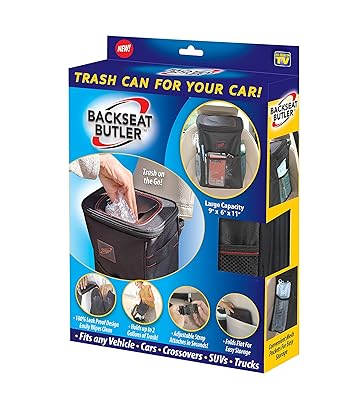 Spark Innovators Backseat Butler, Leak Proof Car Trash Can, Two Gallon Capacity, with Hanging Straps, Lid and Storage As Seen on TV