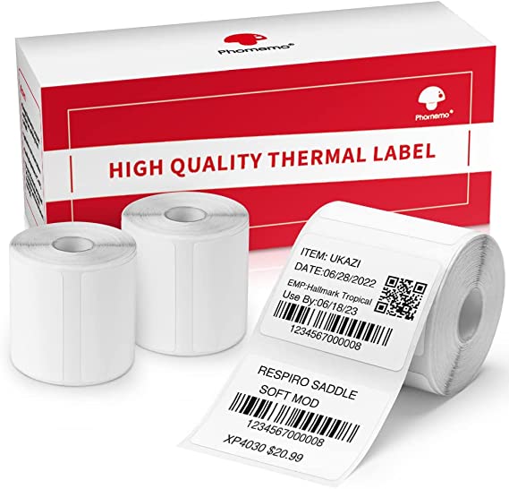 3 Rolls M120/M110/M110S/M200/M220 Thermal Paper 1.57'' x 1.18''(40x30mm), Phomemo Multipurpose Barcode/FNSKU/FBA Labels, 230Labels/Roll, Black on White