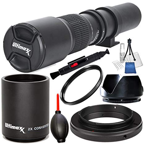 500mm F/8.0 Multi Coated High-Power Preset Telephoto Lens (for Nikon) 8PC Accessory Bundle – Includes 2.0X Tele-Converter   T-Mount Adapter   More