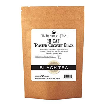 The Republic Of Tea HiCAF Toasted Coconut Black Tea, 50 Tea Bags, High-Caffeinated Gourmet Herbal Blend