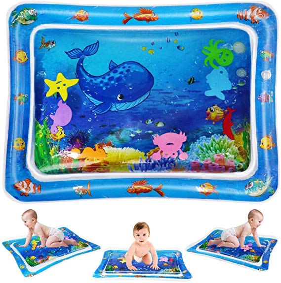 Seeyentic Tummy Time Baby Water Mat, Newest Inflatable Baby Activity Play Mat for 3 6 9 Months Newborn Fun Time, Einstein Toys for Your Baby's Stimulation Growth, BPA Free 26x20 inch