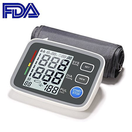 Blood Pressure Monitor Professional Balance Upper Arm Cuff Monitor Heart Rate Machine Measurement with Large LCD One-Button Operation 2X99 Group Data Memory for Home Travel use(Grey)