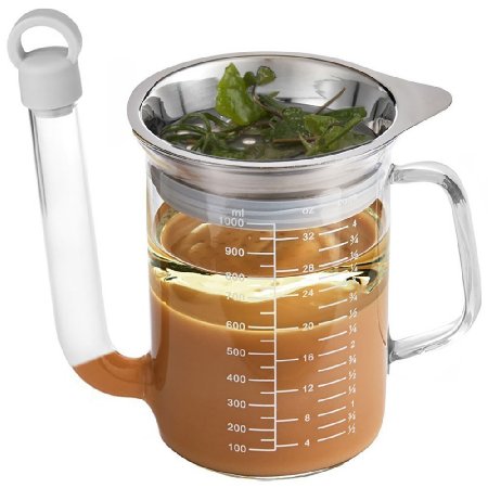 Blümwares Gravy Separator | Fat Separator | Tempered Glass Construction for Enhanced Safety | Stainless Steel Strainer Included