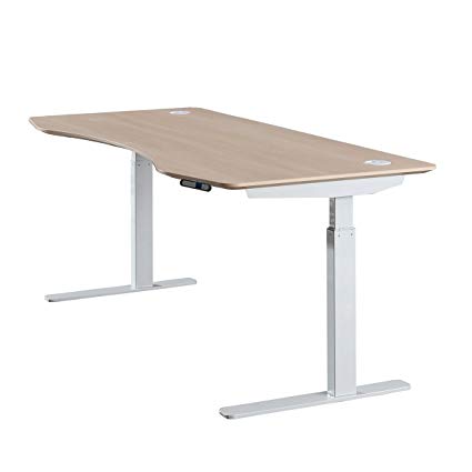 ApexDesk Elite Series 71" Electric Height Adjustable Standing Desk (71" Light Oak Top, Off-White Frame)