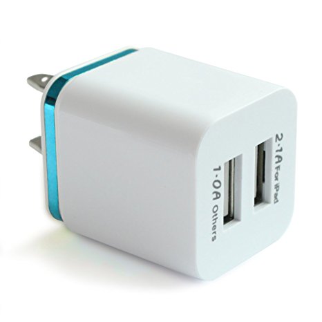 eBerry Dual USB Wall Charger,12 Watt for Apple and Android Devices (Blue)