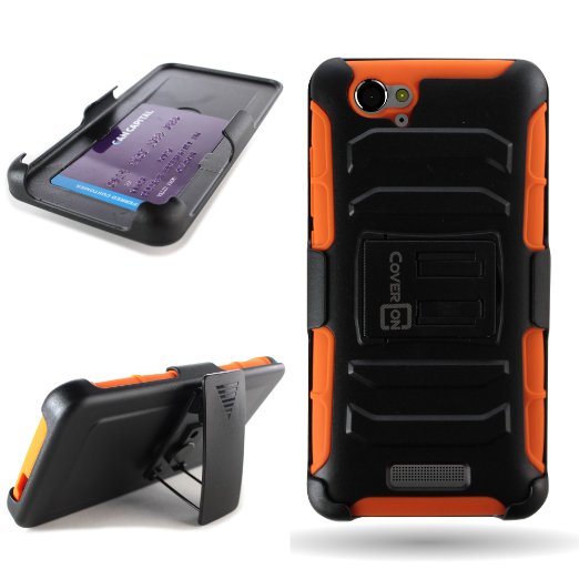 BLU Studio Energy Case, [CoverON® Explorer Series] Hybrid Armor Belt Clip Holster Kickstand Combo Cover Phone Case for BLU Studio Energy - Neon Orange & Black