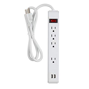 Globe Electric 4-Outlet 2-USB Port Surge Protected Grounded Power Strip, 3ft Cord, Circuit Breaker Switch, 450 Joules 78087