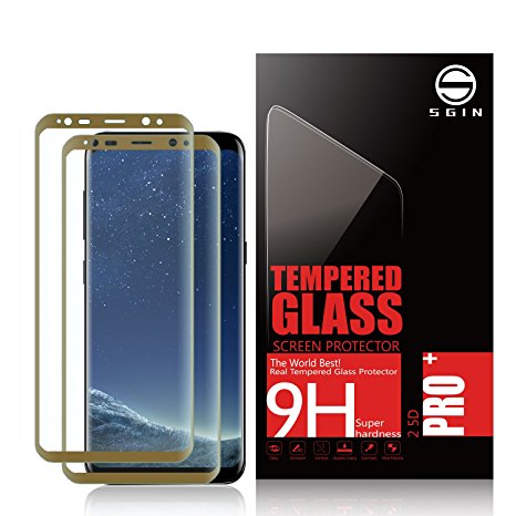 Samsung S8 Class Screen Protector SGIN, [2Pack Gold]Highest Quality Premium Tempered Glass Anti-Scratch, Clear High Definition (HD) Screen Film for Samsung Galaxy S8(Full Screen Coverage)