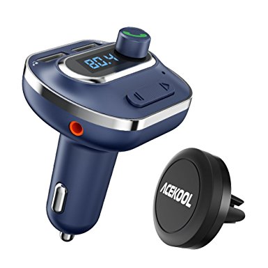 Bluetooth FM Transmitter,Acekool Wireless Bluetooth Radio Adapter Car Charger with Dual-USB Port Hands Free Calling for iPhone,Samsung,etc(Magnetic Car Mount Included USB Flash Driver Micro SD Card)