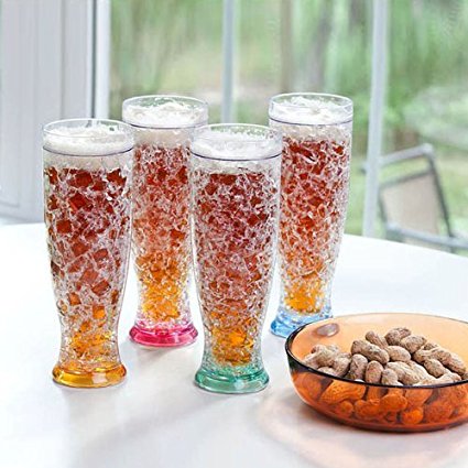 Lily's Home Gel Freezer Pilsner Shape Double Wall Beer Glass, Set of 4