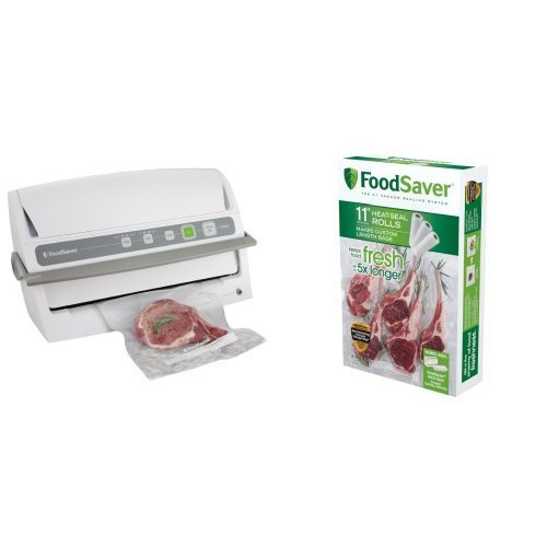 FoodSaver V3240 Vertical Vacuum Sealer and FoodSaver FSFSBF0634 11-Inch by 16-Feet Long Roll Bundle