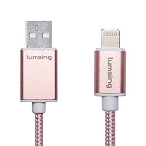 Lumsing Nylon Braided Lightning to USB Cable Apple MFi Certified Sync Charging Lightning Cable (3.3 Feet/1M) for for iPhone, iPod and iPad(Rose gold)